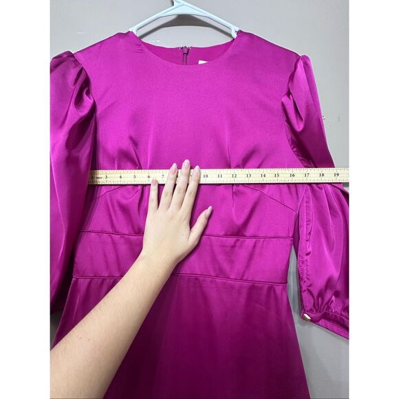 NWT Ieena For MAC DUGGAL High Neck Lined Magenta 3/4 Sleeve Midi Dress Women's 6 - Picture 7 of 14